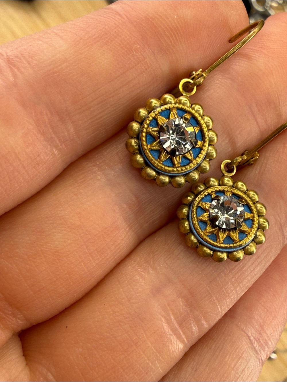 Gold Plated Rare Crystal Leaver Back Earrings